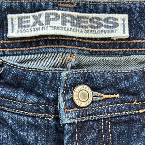 Express Blue Flare Wide Leg Jeans with Subtle Fading - Picture 2 of 8